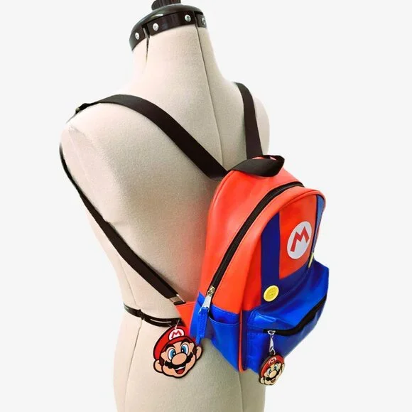 New Official Nintendo Super Mario Bros Mini Backpack ~ Red Blue Faux Leather - Picture 2 of 9